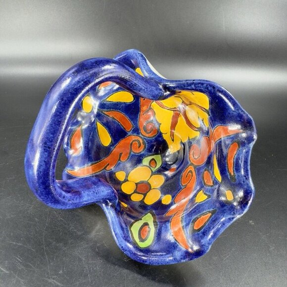 Vintage Talavera Mexico Pottery Hand Made Basket Bowl Hand Painted Signed Bottom - Picture 13 of 16